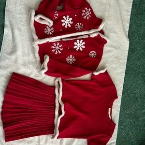 Holiday knit sweater set . Girls size 4t. Red